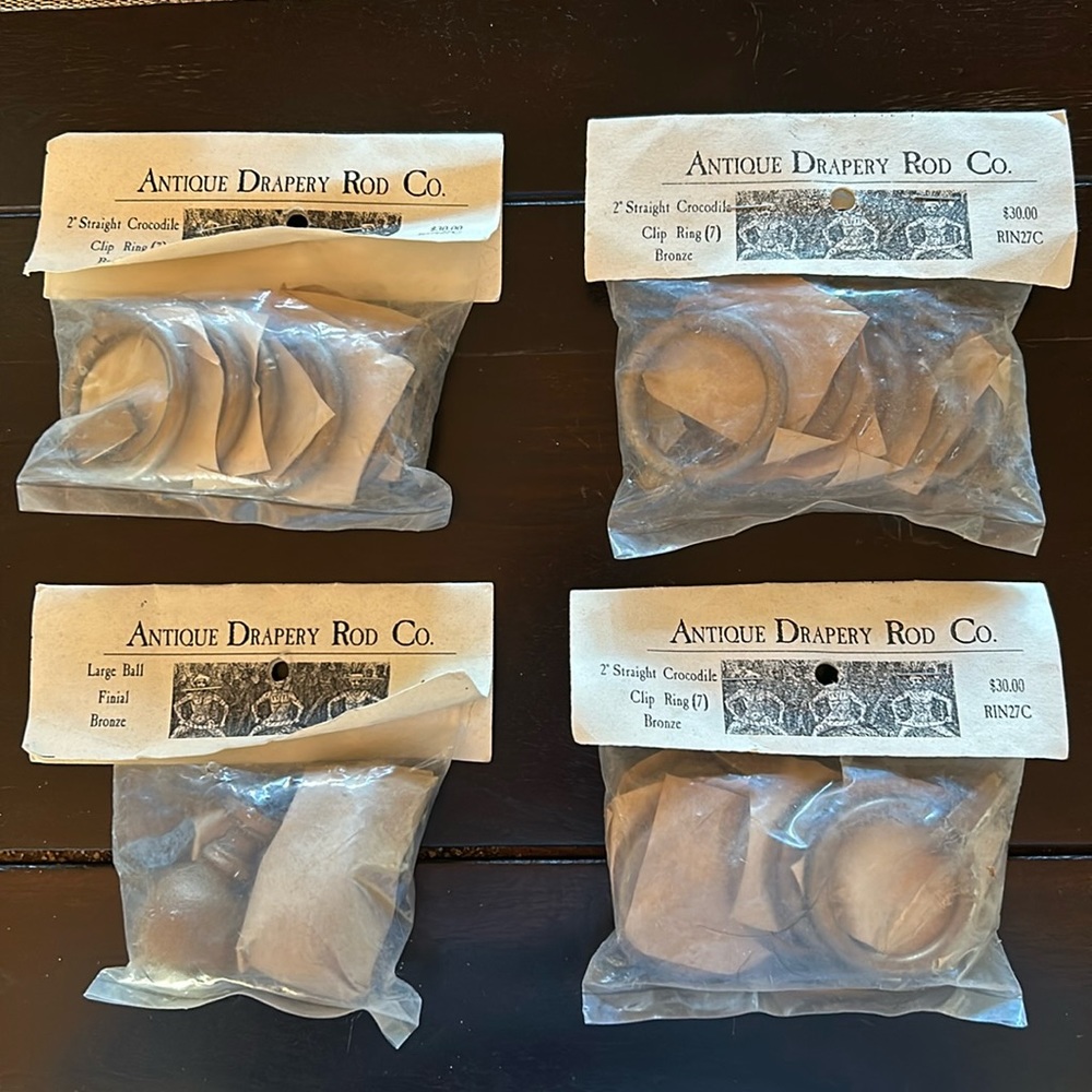 Antique Drapery Rod Company clip rings and large ball finial